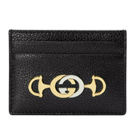 구찌 Gucci Womens Zumi Black Leather Card Holder Wallet Metal GG Logo 570679 1000 6727802126468