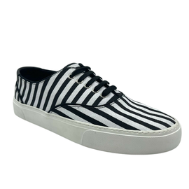 생로랑 Saint Laurent Mens Black/White Striped Canvas Sneaker 43/US 10 584882 1016 6659628171396