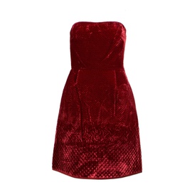 발렌티노 VALENTINO Red Velvet Strapless Fit And Flare Dress 5085694361732