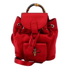 구찌 Gucci Red Leather Bamboo Backpack 6843837907076