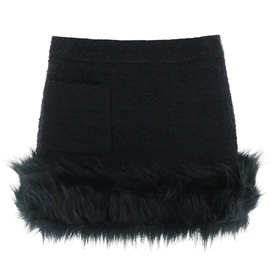 생로랑 Saint Laurent Womens Boucle Tweed Faux Fur Mini Skirt in Black 6877804298372