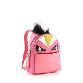 펜디 Fendi Monster Backpack Bag Charm Nylon with Leather and Fur Micro Pink 6843891089540