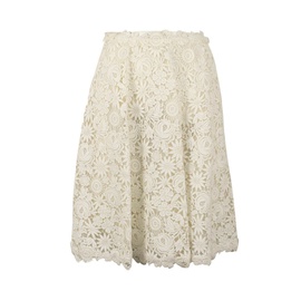 발렌티노 VALENTINO Off White Floral Cotton Blend Embroidered Skirt 5085689315460