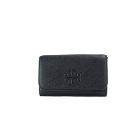 Tory Burch Thea Small Black Pebble Leather Flat Wallet Crossbody Handbag Women 7044641849476