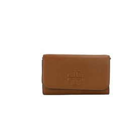 Tory Burch Thea Small Moose Pebble Leather Flat Wallet Crossbody Handbag Brown 7044641718404