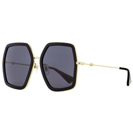 구찌 Gucci Square Sunglasses GG0106S 001 Black/Gold/Havana 56mm 0106 5139681476740
