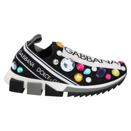 Dolce Gabbana Black Multicolor Crystal Sneakers Shoes 6597939626116
