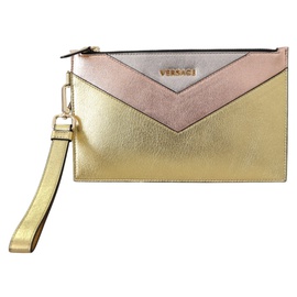 베르사체 Versace Bronze Leather Zip Small Pouch Womens Bag 6754547073156