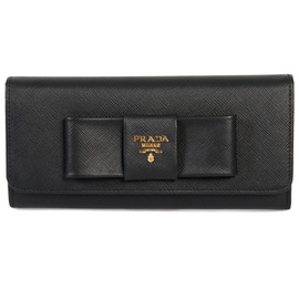 Prada Black Saffiano Leather Flap Wallet With Bow Detail 1MH132 ZTM F0002 5128432091268
