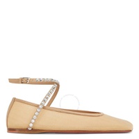 Amina Muaddi Ladies Latte / White Crystals Ane Mesh Ballet Flats
