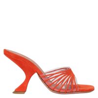Amina Muaddi Mookie Suede PVC Comma-Heel Mules