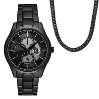 Armani Exchange Quartz Black Dial Mens Watch and Chain Necklace Set