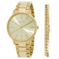 Armani Exchange Quartz Gold Dial Mens Watch and Bracelet Set