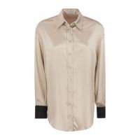 Brunello Cucinelli Beige Satin Shirt With Contrast Cuffs