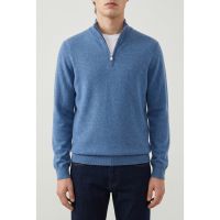 Brunello Cucinelli Blue Cashmere Quarter Zip Sweater