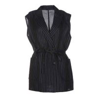 Brunello Cucinelli Blue Silver Pinstripe Sleeveless Jacket With Belt