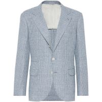 Brunello Cucinelli Celeste Wool Silk Blend Checked Blazer