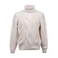 Brunello Cucinelli Cream Cashmere Cable Knit Turtleneck