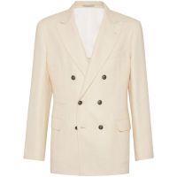 Brunello Cucinelli Cream Wool Silk Linen Double Breasted Blazer