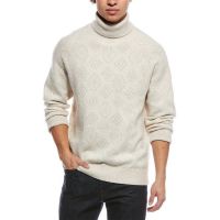 Brunello Cucinelli Cream Wool Turtleneck Patterned Sweater