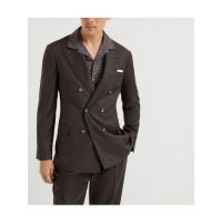 Brunello Cucinelli Dark Brown Wool Double-Breasted Blazer