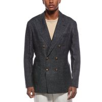 Brunello Cucinelli Dark Grey Linen Double Breasted Blazer