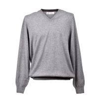 Brunello Cucinelli Gray Cashmere V-Neck Pullover Sweater