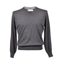 Brunello Cucinelli Gray Virgin Wool V-Neck Sweater