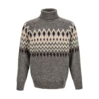 Brunello Cucinelli Grey Patterned Turtleneck Knit Sweater