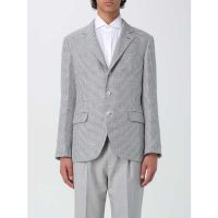 Brunello Cucinelli Grey Wool Blend Houndstooth Blazer