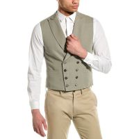 Brunello Cucinelli Khaki Double Breasted Linen Cotton Vest