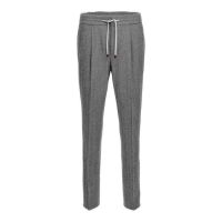 Brunello Cucinelli Medium Grey Herringbone Drawstring Trousers
