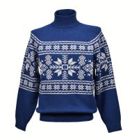Brunello Cucinelli MenS Blue Cashmere Patterned Turtleneck Sweater