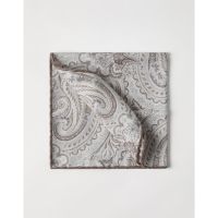 Brunello Cucinelli MenS Brown Silk Paisley Pocket Square