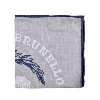 Brunello Cucinelli MenS Gray And Navy Patterned Pocketsquare