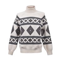 Brunello Cucinelli MenS White Black Cashmere Patterned Turtleneck Sweater