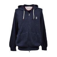 Brunello Cucinelli Navy Knit Zip-Up Hoodie Sweater