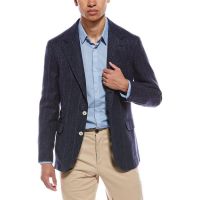 Brunello Cucinelli Navy Linen Silk Wool Blazer