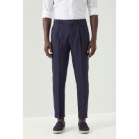 Brunello Cucinelli Navy Linen Tapered Trousers