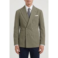 Brunello Cucinelli Olive Cotton Double Breasted Blazer