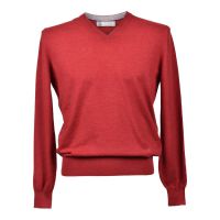Brunello Cucinelli Red Cashmere V-Neck Sweater