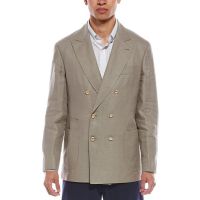 Brunello Cucinelli Sage Double-Breasted Deconstructed Blazer