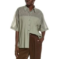 Brunello Cucinelli Sage Shirt With Sheer Sequined Yoke