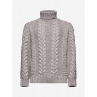 Brunello Cucinelli Taupe Cable Knit Turtleneck Sweater