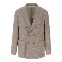 Brunello Cucinelli Taupe Linen Blend Double-Breasted Blazer