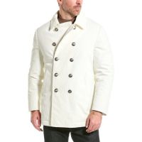 Brunello Cucinelli White Corduroy Double-Breasted Pea Coat