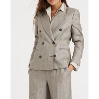 Brunello Cucinelli WomenS Brown Linen Double-Breasted Blazer