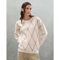 Brunello Cucinelli Womens Marble Wool Silk Cashmere Diamond Sweater_White