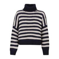 Brunello Cucinelli WomenS Navy Striped Turtleneck Knit Sweater