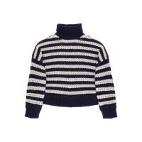 Brunello Cucinelli WomenS Navy Striped Turtleneck Knit Sweater